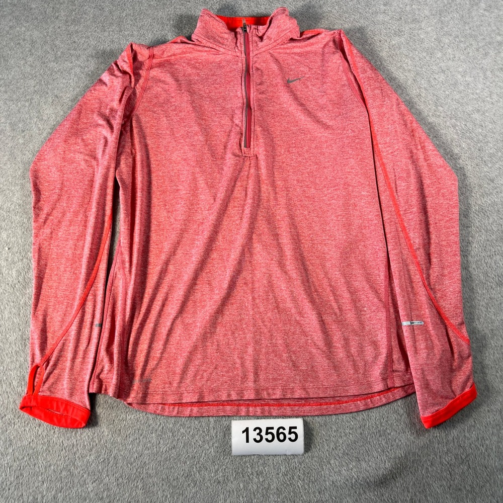Nike Pullover Women Large Red Excellent Dri-FIT Quarter-Zip Long Sleeve Top